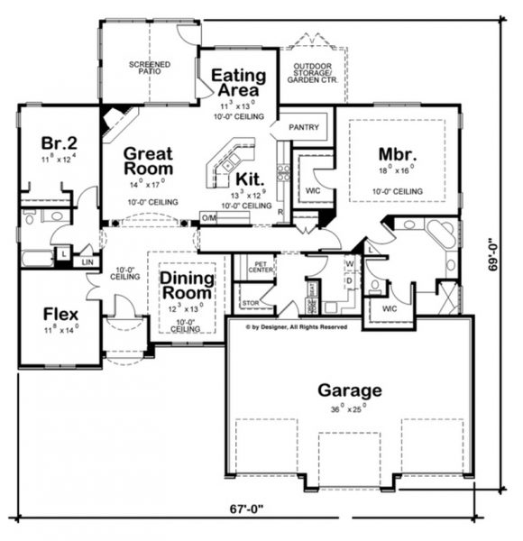 plano de casa con ladrillos vistos de 2 dormitorios