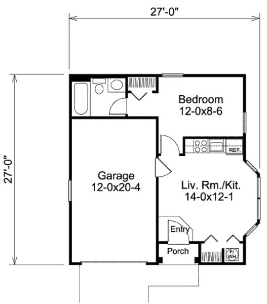 Plano de Casa Tradicional Pequeña de 1 Dormitorio